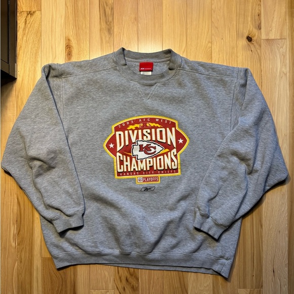 Reebok Gray Kansas City Chiefs Division Champions Men's Sweater - Picture 1 of 5